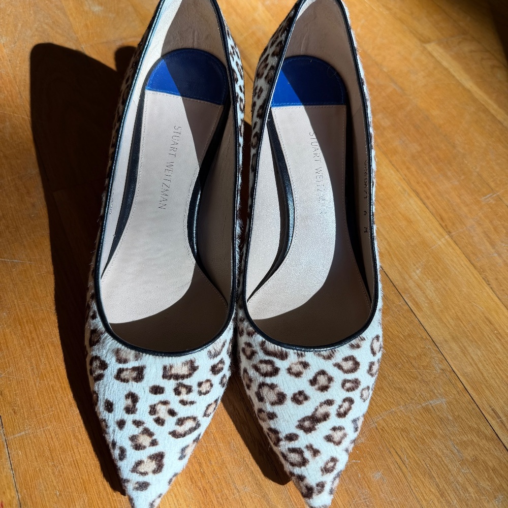 Stuart Weitzman Leopard Pointed-Toe Heels – Made in Spain, Size 6M